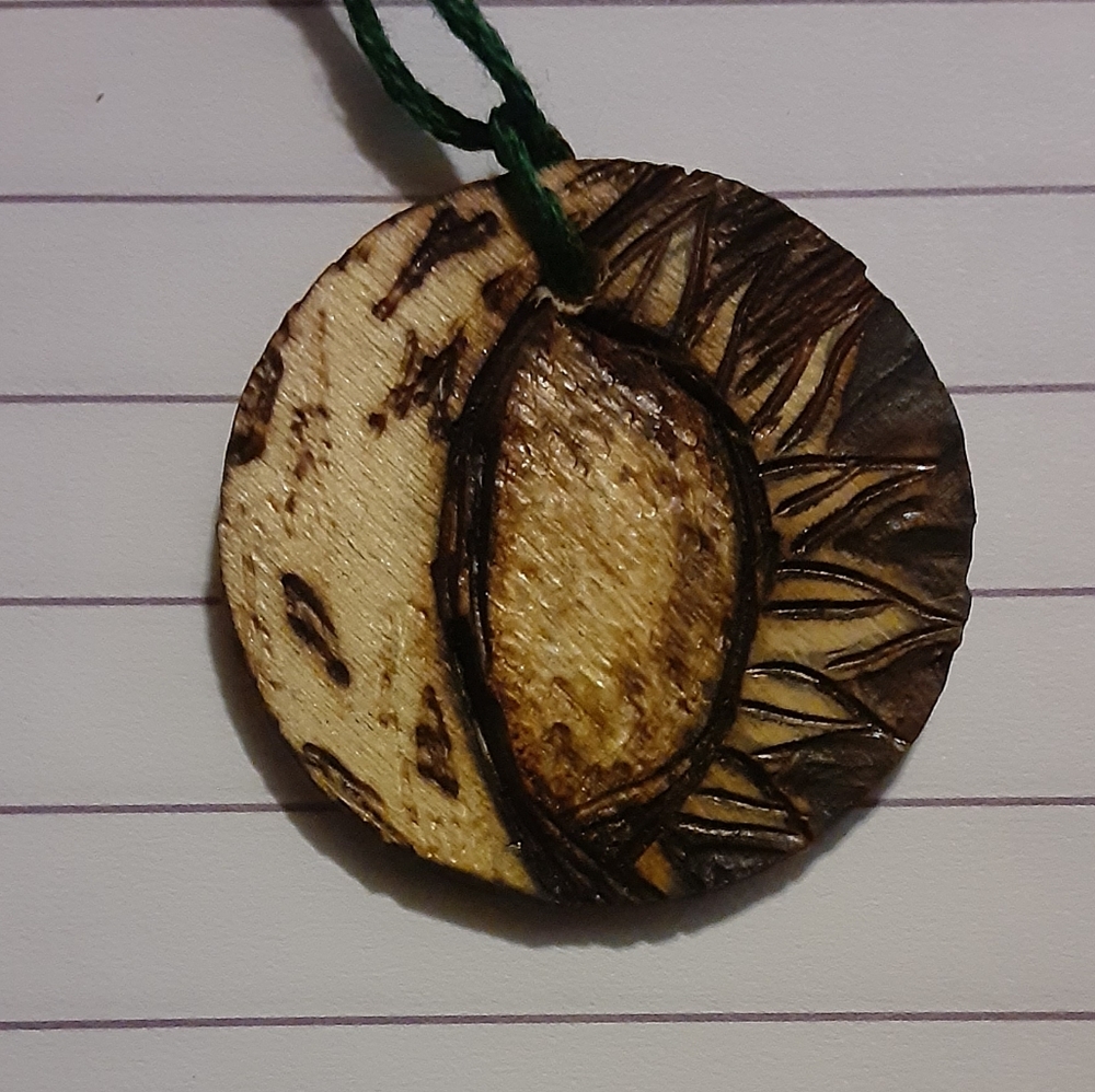 Woodburnt necklace charm
